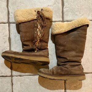 UGG Deluxe Classic Tall Lace Up Boots, Dark Brown